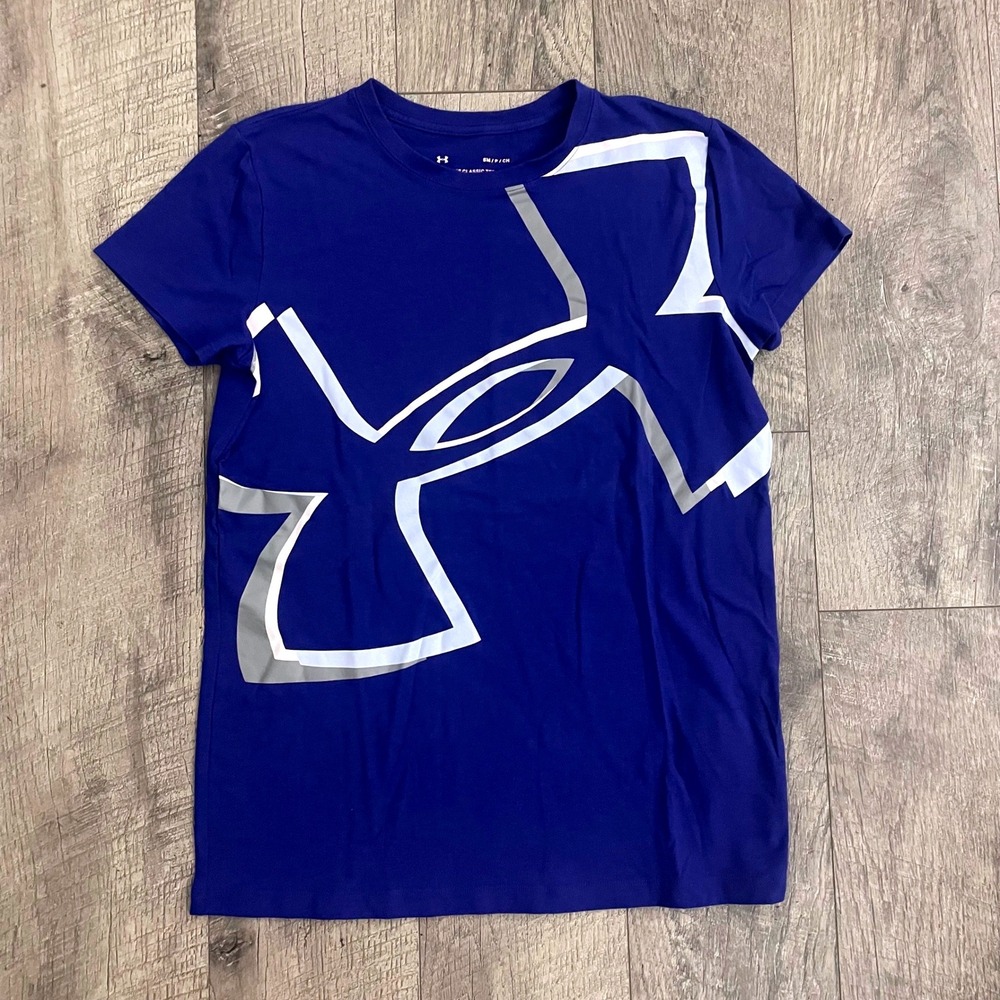 Under Armour Women Royal Blue HeatGear Graphic Logo Classic Tee Shirt Small SM